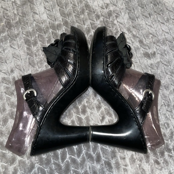 Born Womens Cornflower Sandal Size 8. Black Leather Strappy Block Heel Mule - Picture 7 of 13